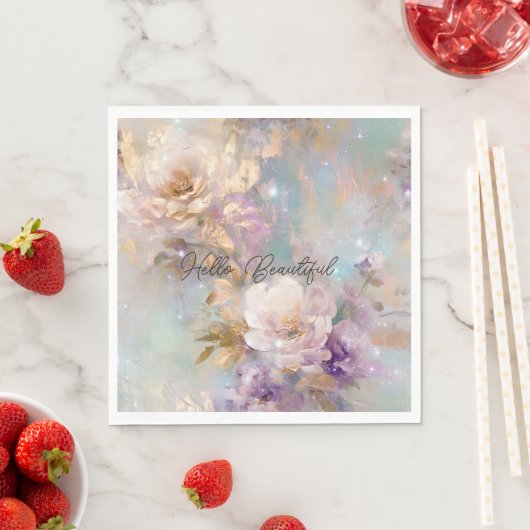 Weibliche goldene Lila weiße Blume Serviette (Beispiel)