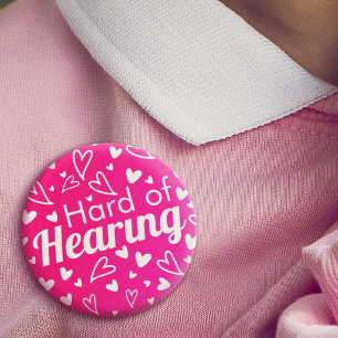 Weibliche Herzen Hot Pink Weiß Schwerhörig Button