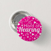 Weibliche Herzen Hot Pink Weiß Schwerhörig Button (Vorne & Hinten)