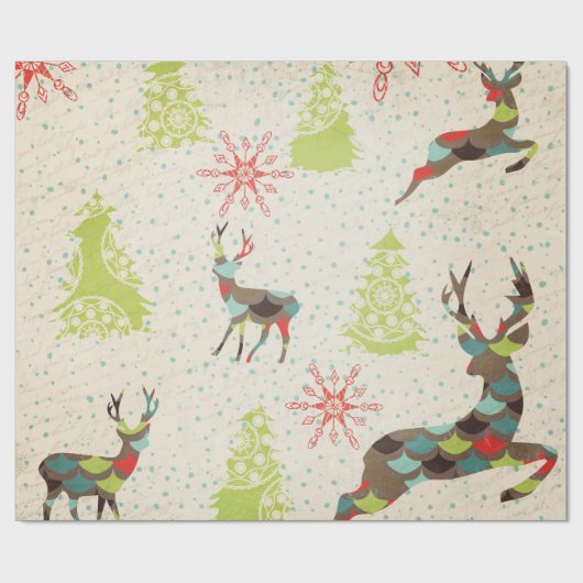 Weibliche Hirsche, Schneeflocken, Baumumschlagpapi Geschenkpapier (Flach)