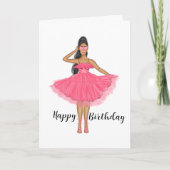 Weibliche in rosa Kleid und Sonnenbrille Happy Bir Karte (Vorderseite)