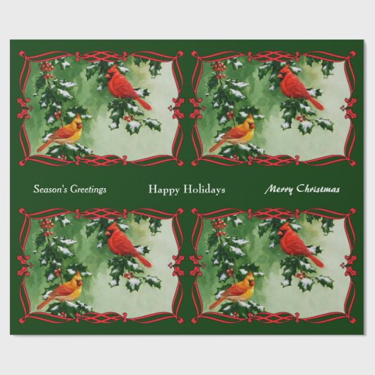 Weibliche Kardinäle grün Geschenkpapier (Flach)