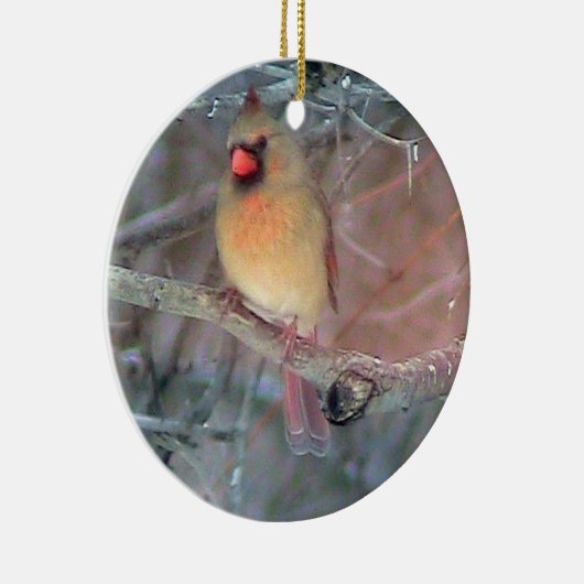 Weibliche Kardinals-Weihnachtsverzierung Keramikornament (Rechts)