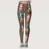 Weibliche Katzen und Hunde mit Folk Art Blume Leggings (Vorderseite)