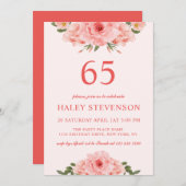 Weibliche Korallenoberflächen Chic Floral 65 Gebur Einladung (Vorne/Hinten)