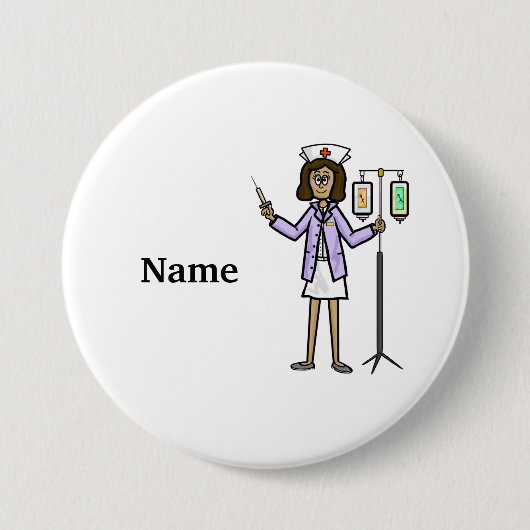 Weibliche Krankenschwester mit Beutel und Spritzen Button (Vorderseite)