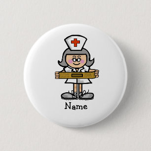 Weibliche Krankenschwester mit grauem Haar-Knopf Button
