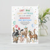 Weibliche Landtiere Barnyard Birthday Boy Party Einladung (Stehend Vorderseite)