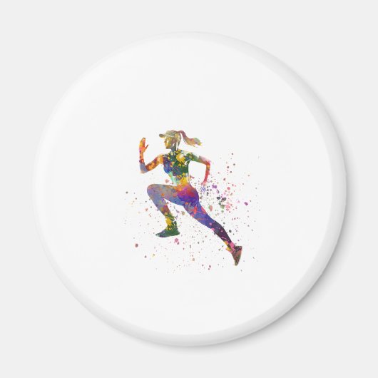 Weibliche Läufer in Aquarellfarben Magnet (Vorne)