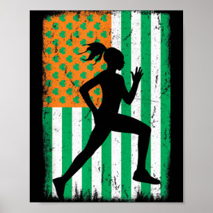 Weibliche Läuferin Irisch-Amerikanische Flagge St. Poster