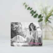 Weibliche liegen auf weißen Seidenblättern B&W-Fot Postkarte (Stehend Vorderseite)