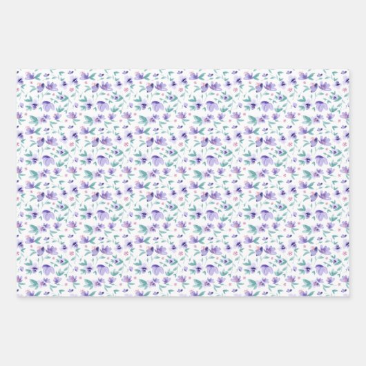 Weibliche Lila Ditsy-Muster Geschenkpapier Set (Vorderseite)