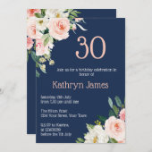 Weibliche Marine und Peach Floral Womens Geburtsta Einladung (Vorne/Hinten)