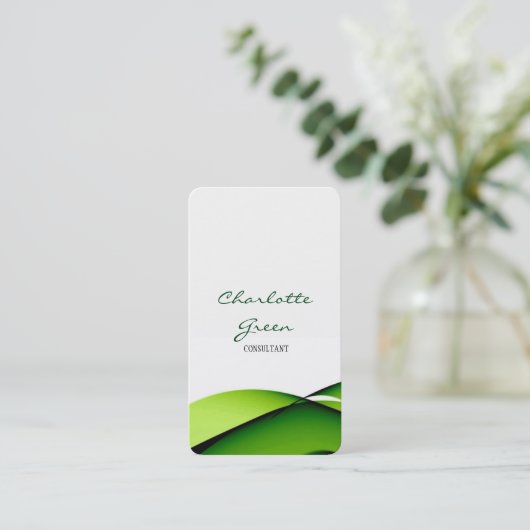 Weibliche Minimalistische grüne Krümmer Weiß Schli Visitenkarte (Stehend Vorderseite)
