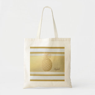 Weibliche moderne goldene Streifen, goldene Ananas Tragetasche