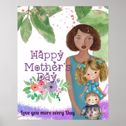 Weibliche Mutter mit Kindern | Muttertag Poster (Vorne)