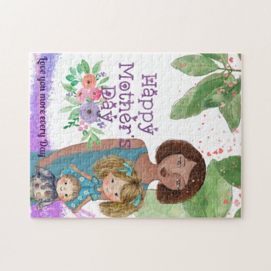Weibliche Mutter mit Kindern | Muttertag Puzzle (Horizontal)