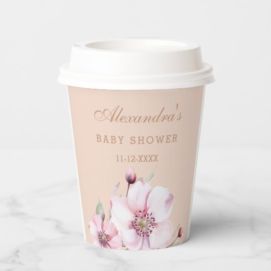 Weibliche Rosa Rose Blütendusche Pappbecher (Rückseite)