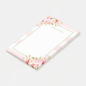 Weibliche rosa Streifen und Pfingstrosen Post-it Klebezettel (angewinkelt)