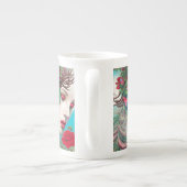 Weibliche rote Lippen und Rose Pfau Abstrakt Porzellantasse (Rückseite)