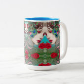 Weibliche rote Lippen und Rose Pfau Abstrakt Zweifarbige Tasse (VorderseiteRechts)