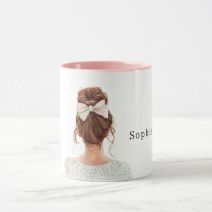 Weibliche Rothaarige mit rosa Schleife Tasse