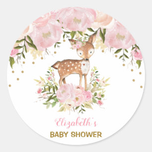 Weibliche Rotwild-Babyparty erröten rosa Runder Aufkleber