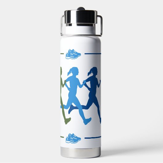 Weibliche Runner farbenfrohe blaugrüne Silhouetten Trinkflasche (Hinten)
