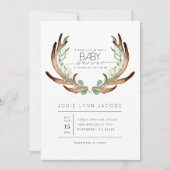 Weibliche Rustikale Antler | Wasserfarben-Babydusc Einladung (Vorderseite)