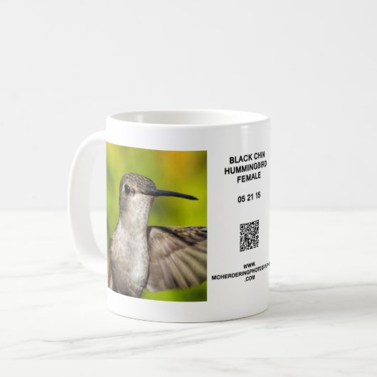 Weibliche schwarze Chin-Kolibri-Tasse Kaffeetasse (Vorderseite Links)