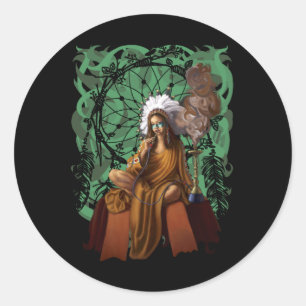 Weibliche Shaman mit Hitze Dream Catcher Runder Aufkleber