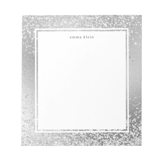 Weibliche Silber Glitzer Metallic Graphenname Notizblock (Vorderseite)