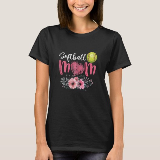 Weibliche Softball Mama florale Mutter Day Softbal T-Shirt (Vorderseite)