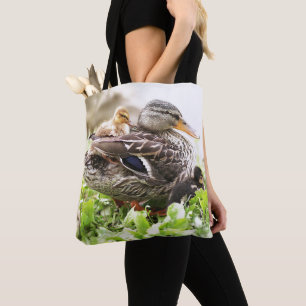 Weibliche Stockente umgeben durch Entlein Tasche