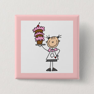 Weibliche Stockfigur-Bäckerin Button