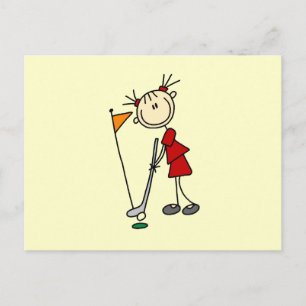 Weibliche Stockfigur-Golferin Postkarte