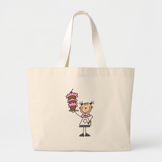 Weibliche Strichmännchen-Bäcker-T-Shirts und Jumbo Stoffbeutel (Vorne)