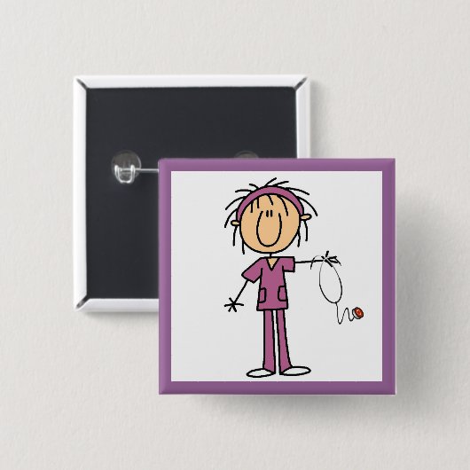 Weibliche Strichmännchen-Krankenschwester Button (Vorne & Hinten)