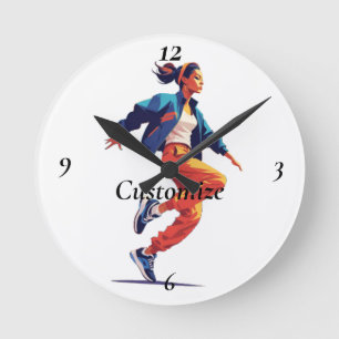 Weibliche Tänzerin Hip Hop Thunder_Cove Runde Wanduhr
