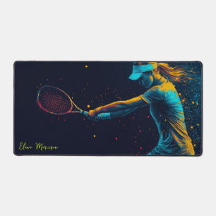 weibliche Tennisspielerin schlägt Ball Schreibtischunterlage