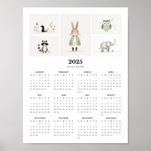 Weibliche Tiere Boho Minimal 2025 Wall Calendar Poster