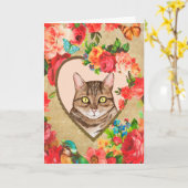 Weibliche Valentine mit Katze in einem Herz-Rahmen Karte (Gelbe Blume)