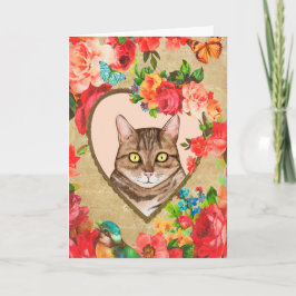 Weibliche Valentine mit Katze in einem Herz-Rahmen Karte