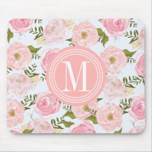 Weibliche Vintage-Blumen-Rosa-Rosen-Pfingstrose-Pe Mousepad