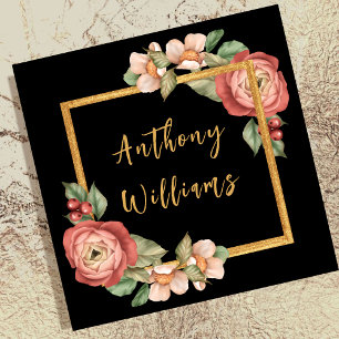 Weibliche Vintage Blütengoldbräune Rosa Quadratische Visitenkarte