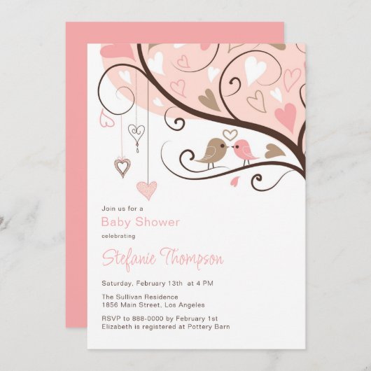 Weibliche Vögel Es ist eine Mädchen-Baby-Dusche Ei Einladung (Vorne/Hinten)