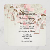 Weibliche Vögel und Vogelkäfige Blumenhochzeit Einladung (Vorne/Hinten)