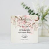 Weibliche Vögel und Vogelkäfige Blumenhochzeit Einladung (Stehend Vorderseite)