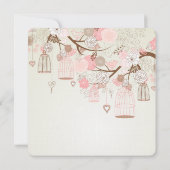 Weibliche Vögel und Vogelkäfige Blumenhochzeit Einladung (Rückseite)