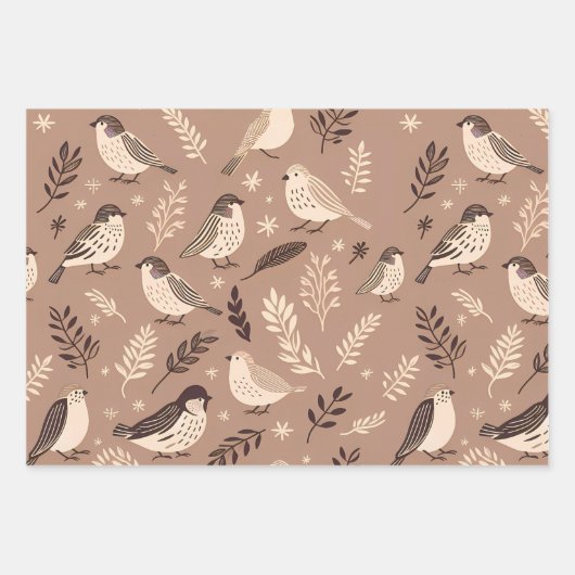 Weibliche Vogelmuster Geschenkpapier Set (Vorderseite)